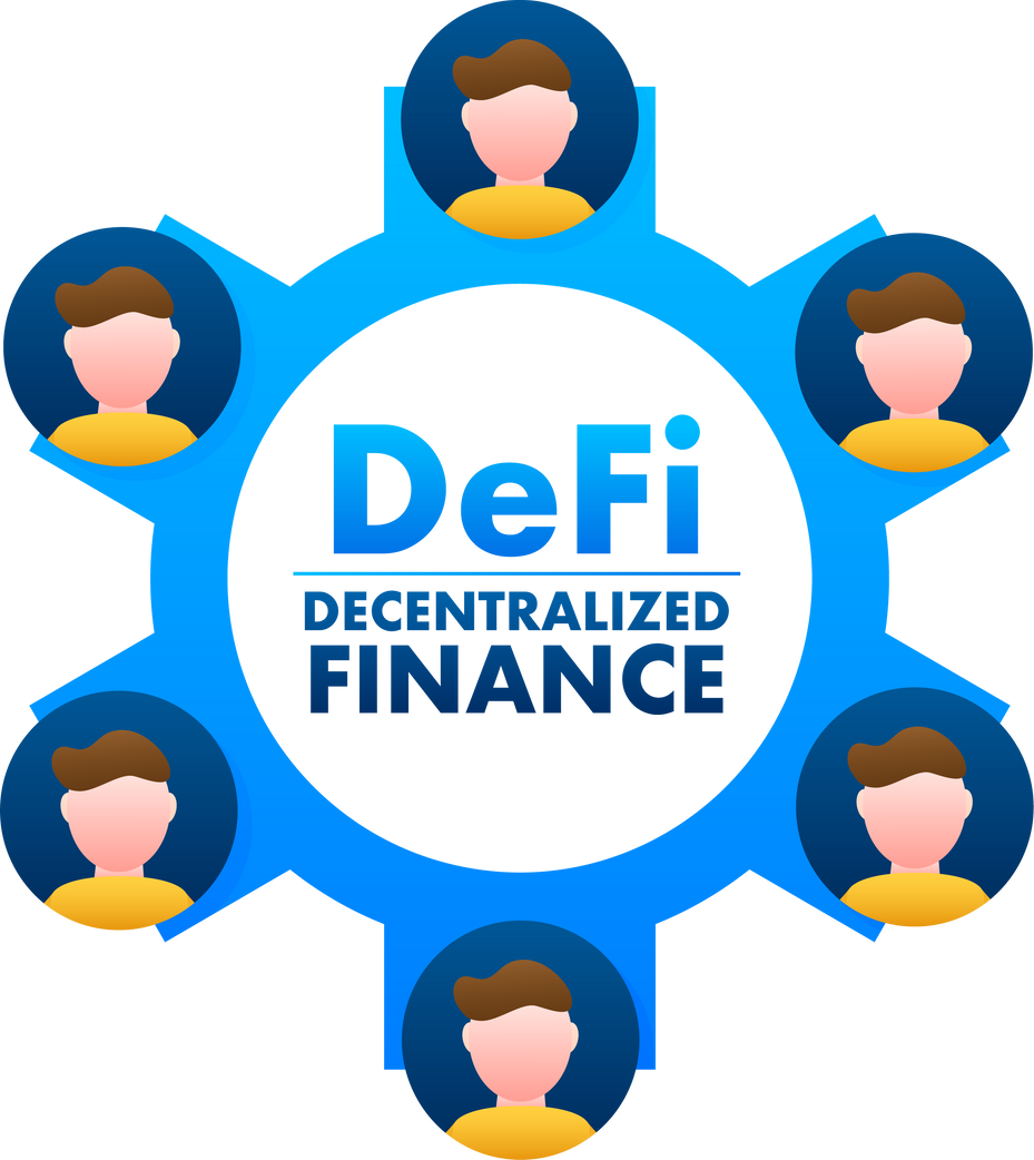 DeFi - Decentralized Finance. Financial technology, blockchain. Digital wallet. Vector stock illustration.